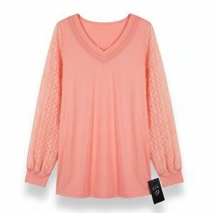 NWT Peach Lace Long Sleeve Top β Size Medium, Feminine & Lightweight